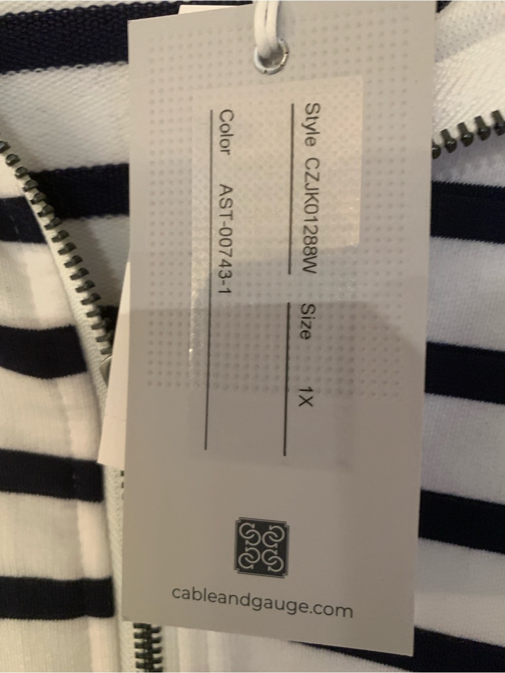 Cable & Gauge Black and White Striped Zip Soft Terry Jacket NWT retail $88 1X - Picture 4 of 11